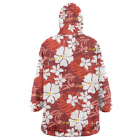 Red Hawaiian Hibiscus Monstera Wearable Blanket Hoodie Grunge Stylized LT01 - Polynesian Pride