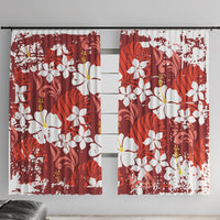 Red Hawaiian Hibiscus Monstera Window Curtain Grunge Stylized LT01 With Hooks Red - Polynesian Pride