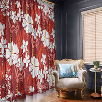 Red Hawaiian Hibiscus Monstera Window Curtain Grunge Stylized LT01 - Polynesian Pride