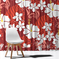 Red Hawaiian Hibiscus Monstera Window Curtain Grunge Stylized LT01 - Polynesian Pride