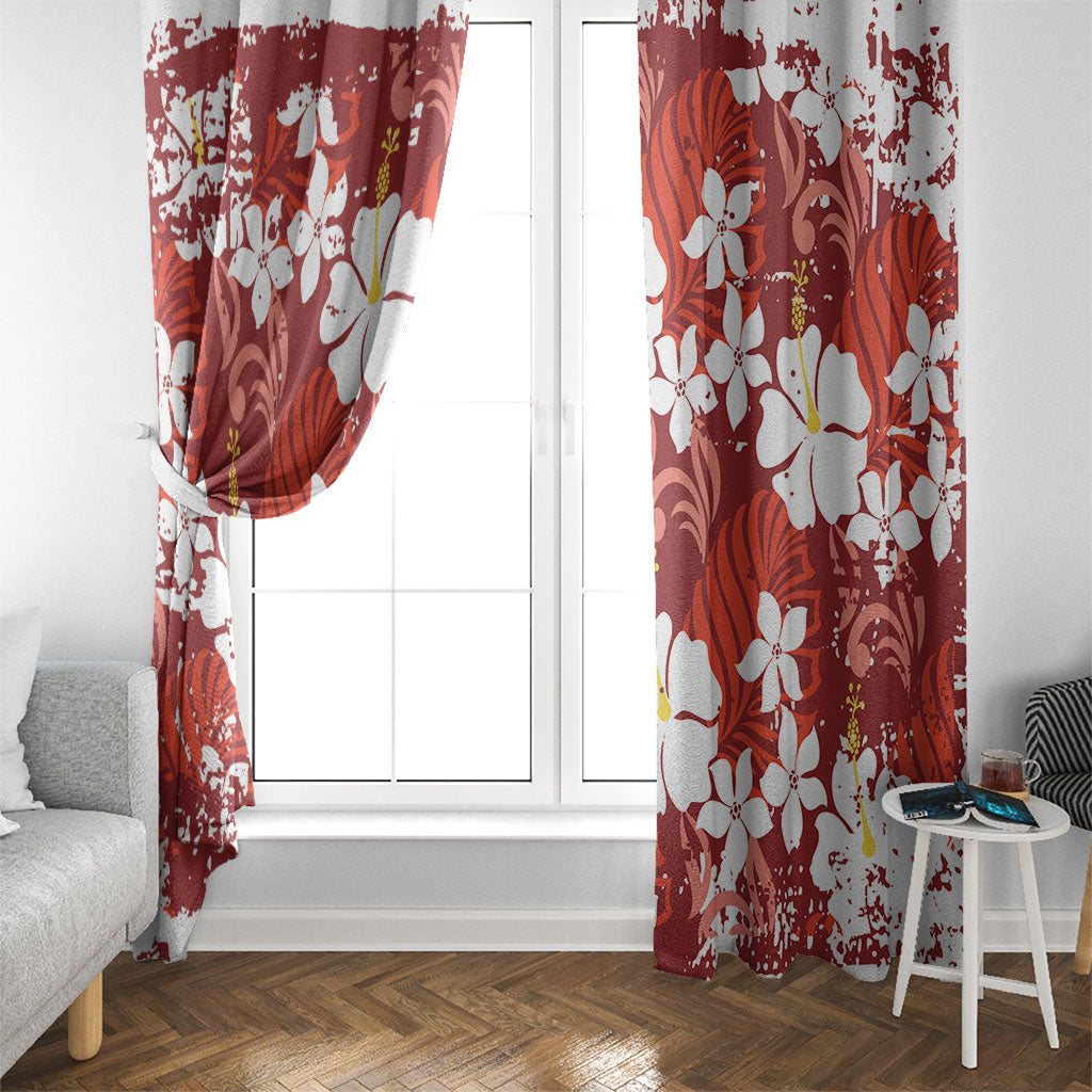Red Hawaiian Hibiscus Monstera Window Curtain Grunge Stylized LT01 - Polynesian Pride