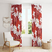 Red Hawaiian Hibiscus Monstera Window Curtain Grunge Stylized LT01 - Polynesian Pride