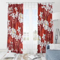 Red Hawaiian Hibiscus Monstera Window Curtain Grunge Stylized LT01 - Polynesian Pride