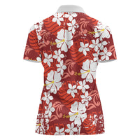 Red Hawaiian Hibiscus Monstera Women Polo Shirt Grunge Stylized LT01 - Polynesian Pride