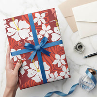 Red Hawaiian Hibiscus Monstera Wrapping Paper Grunge Stylized
