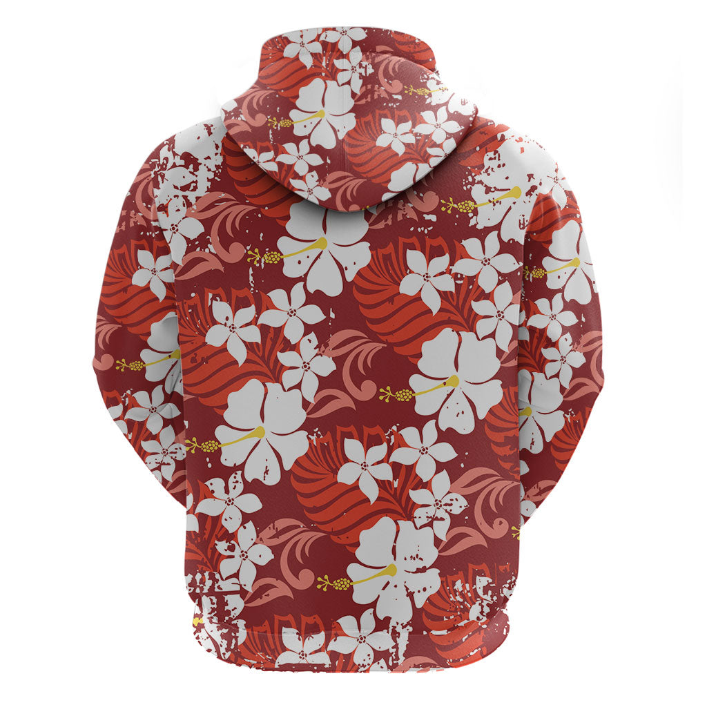 Red Hawaiian Hibiscus Monstera Zip Hoodie Grunge Stylized