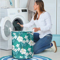Teal Hawaiian Hibiscus Monstera Laundry Basket Grunge Stylized