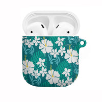 Teal Hawaiian Hibiscus Monstera AirPods Case Grunge Stylized LT01 Teal - Polynesian Pride