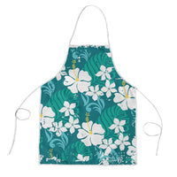 Teal Hawaiian Hibiscus Monstera Apron Grunge Stylized