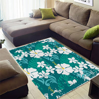 Teal Hawaiian Hibiscus Monstera Area Rug Grunge Stylized