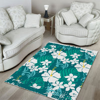 Teal Hawaiian Hibiscus Monstera Area Rug Grunge Stylized