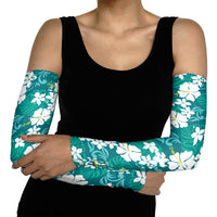 Teal Hawaiian Hibiscus Monstera Arm Sleeves Grunge Stylized LT01 - Polynesian Pride