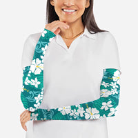 Teal Hawaiian Hibiscus Monstera Arm Sleeves Grunge Stylized LT01 - Polynesian Pride