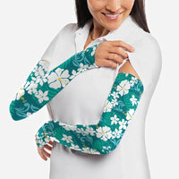 Teal Hawaiian Hibiscus Monstera Arm Sleeves Grunge Stylized LT01 - Polynesian Pride