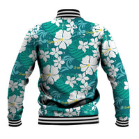 Teal Hawaiian Hibiscus Monstera Baseball Jacket Grunge Stylized