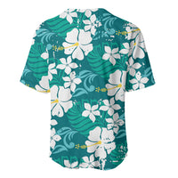 Teal Hawaiian Hibiscus Monstera Baseball Jersey Grunge Stylized