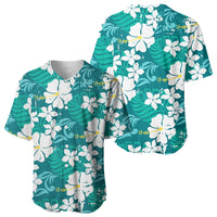 Teal Hawaiian Hibiscus Monstera Baseball Jersey Grunge Stylized