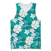 Teal Hawaiian Hibiscus Monstera Basketball Jersey Grunge Stylized LT01 Unisex Teal - Polynesian Pride