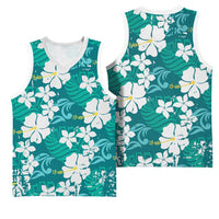 Teal Hawaiian Hibiscus Monstera Basketball Jersey Grunge Stylized LT01 - Polynesian Pride