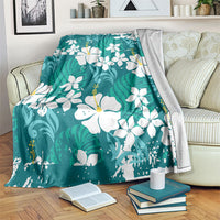 Teal Hawaiian Hibiscus Monstera Blanket Grunge Stylized
