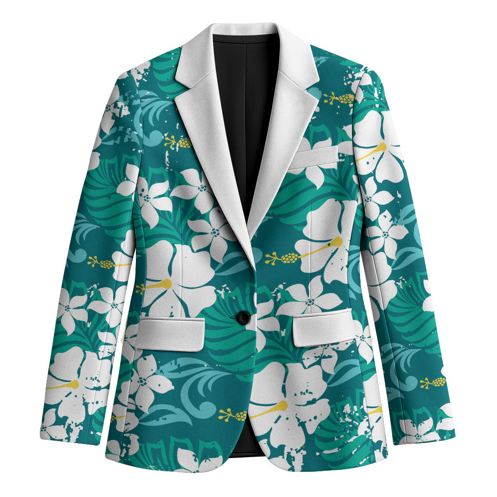 Teal Hawaiian Hibiscus Monstera Blazer Grunge Stylized