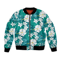 Teal Hawaiian Hibiscus Monstera Bomber Jacket Grunge Stylized