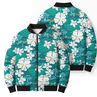 Teal Hawaiian Hibiscus Monstera Bomber Puffer Jacket Grunge Stylized LT01 - Polynesian Pride