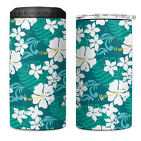Teal Hawaiian Hibiscus Monstera 4 in 1 Can Cooler Tumbler Grunge Stylized LT01 One Size: 16 oz Teal - Polynesian Pride