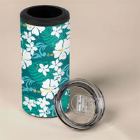 Teal Hawaiian Hibiscus Monstera 4 in 1 Can Cooler Tumbler Grunge Stylized LT01 - Polynesian Pride