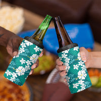 Teal Hawaiian Hibiscus Monstera 4 in 1 Can Cooler Tumbler Grunge Stylized LT01 - Polynesian Pride