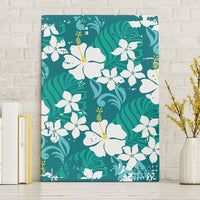 Teal Hawaiian Hibiscus Monstera Canvas Wall Art Grunge Stylized LT01 Without Frame Teal - Polynesian Pride