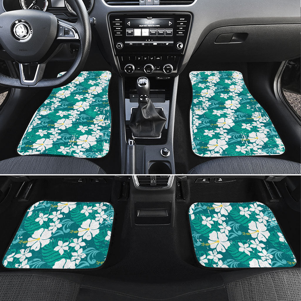 Teal Hawaiian Hibiscus Monstera Car Mats Grunge Stylized