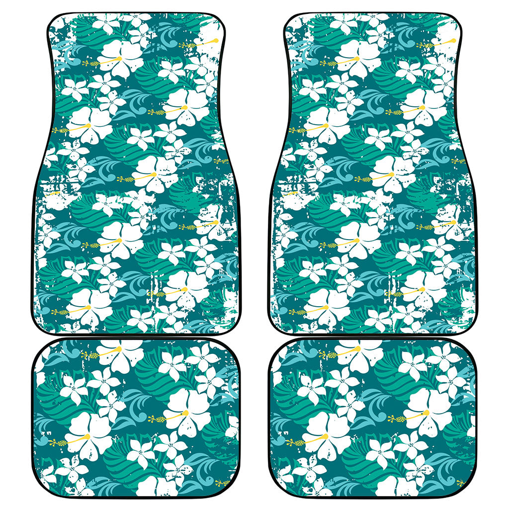 Teal Hawaiian Hibiscus Monstera Car Mats Grunge Stylized