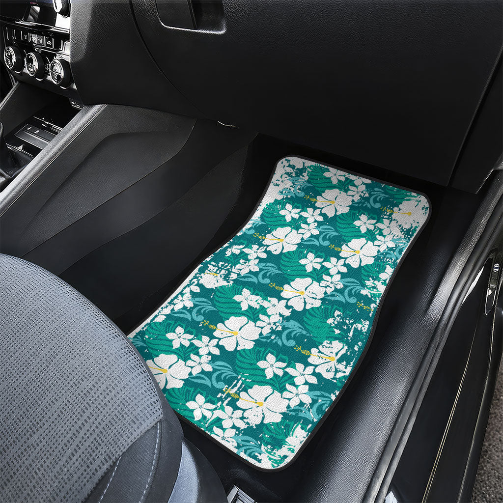 Teal Hawaiian Hibiscus Monstera Car Mats Grunge Stylized
