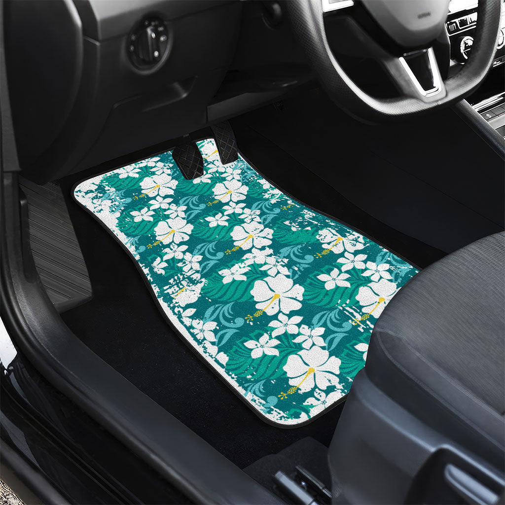 Teal Hawaiian Hibiscus Monstera Car Mats Grunge Stylized
