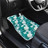 Teal Hawaiian Hibiscus Monstera Car Mats Grunge Stylized