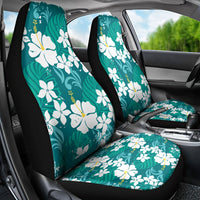 Teal Hawaiian Hibiscus Monstera Car Seat Cover Grunge Stylized