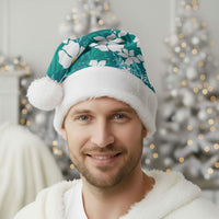 Teal Hawaiian Hibiscus Monstera Christmas Santa Hat Grunge Stylized LT01 - Polynesian Pride