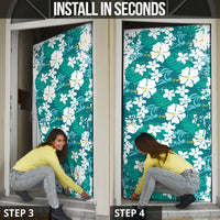 Teal Hawaiian Hibiscus Monstera Door Cover Grunge Stylized