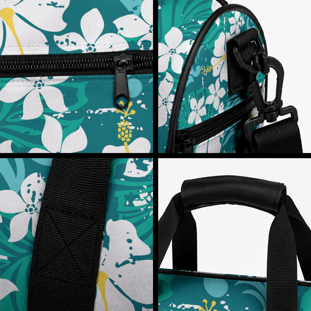 Teal Hawaiian Hibiscus Monstera Duffle Bag Grunge Stylized LT01 - Polynesian Pride