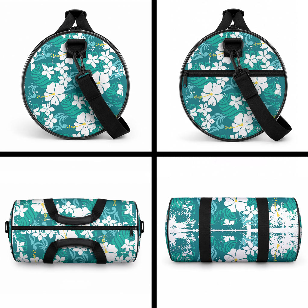 Teal Hawaiian Hibiscus Monstera Duffle Bag Grunge Stylized LT01 - Polynesian Pride