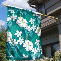 Teal Hawaiian Hibiscus Monstera Garden Flag Grunge Stylized