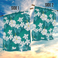 Teal Hawaiian Hibiscus Monstera Garden Flag Grunge Stylized