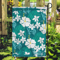 Teal Hawaiian Hibiscus Monstera Garden Flag Grunge Stylized