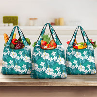 Teal Hawaiian Hibiscus Monstera Grocery Bag Grunge Stylized LT01 3-pack One Size Teal - Polynesian Pride