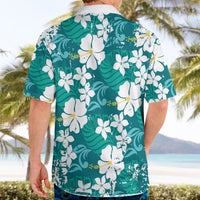 Teal Hawaiian Hibiscus Monstera Hawaiian Shirt Grunge Stylized