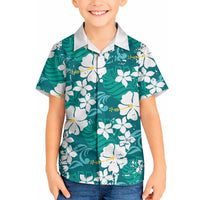 Teal Hawaiian Hibiscus Monstera Hawaiian Shirt Grunge Stylized