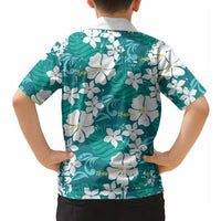 Teal Hawaiian Hibiscus Monstera Hawaiian Shirt Grunge Stylized