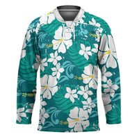 Teal Hawaiian Hibiscus Monstera Hockey Jersey Grunge Stylized LT01 Unisex Teal - Polynesian Pride