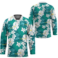 Teal Hawaiian Hibiscus Monstera Hockey Jersey Grunge Stylized LT01 - Polynesian Pride